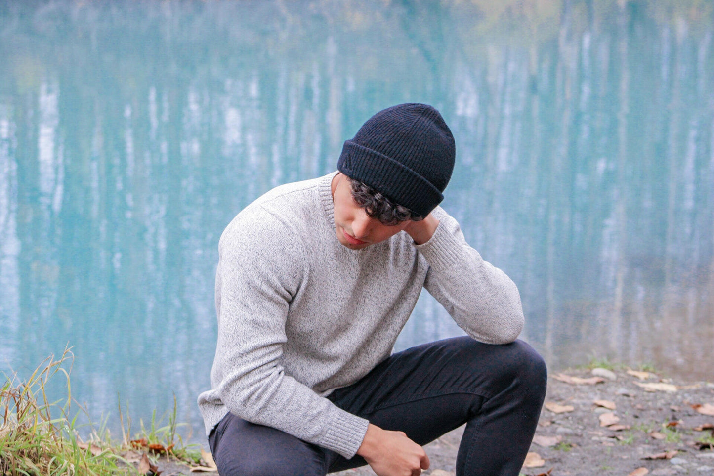 Man Wearing Coal Black Beanie