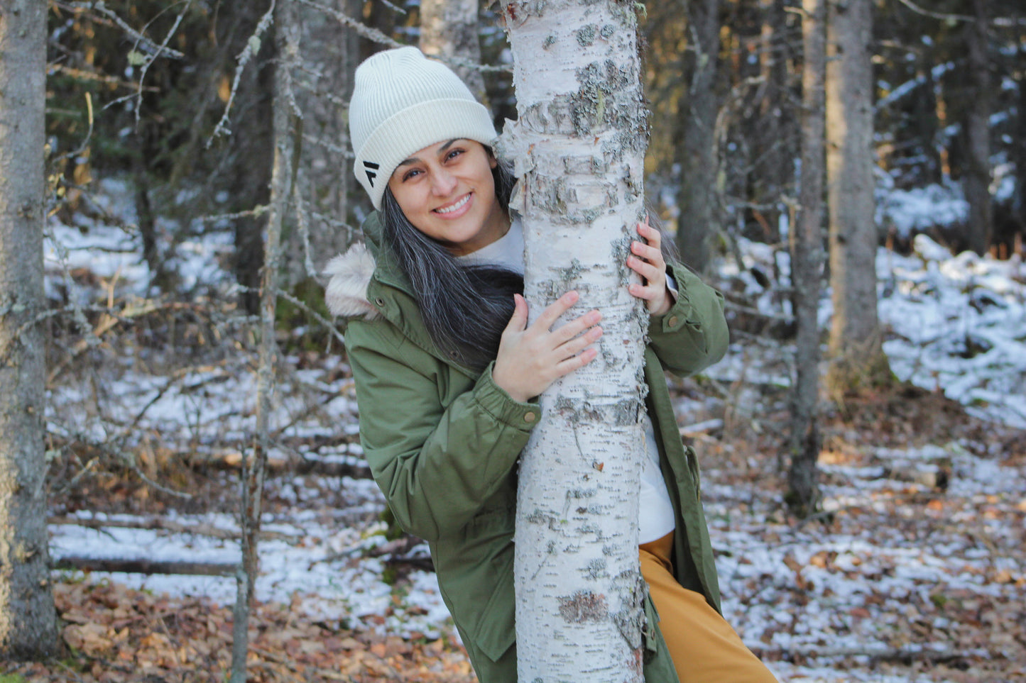 Woman Wearing Cream White Beanie