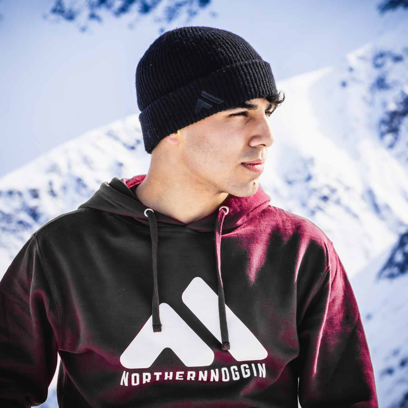 Man Wearing Burgundy Mid-Weight Pullover Hoodie