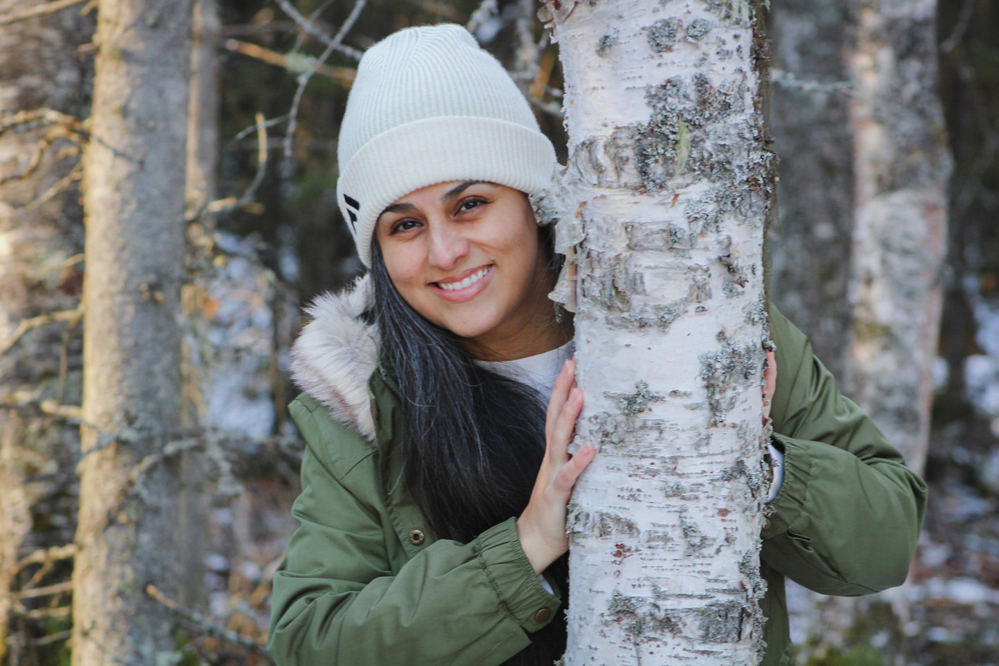 Woman Wearing Cream White Beanie